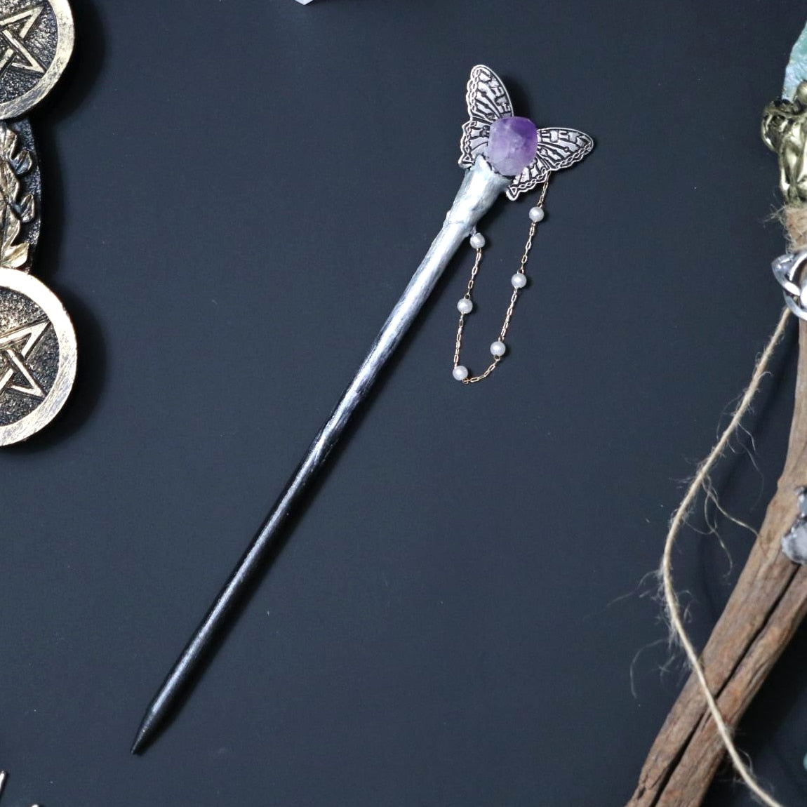 Handmade Crafts Vintage Witch wand magic wand Crystal Hairpin Witch Branch White Quartz Hair Stick wiccan Bridal Wedding Gift - my-magic-mirror