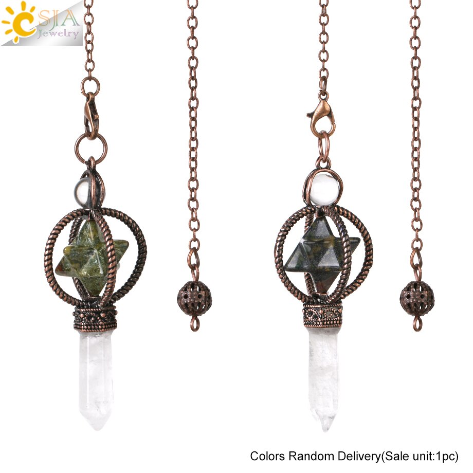 CSJA Natural Pendulums Merkaba White Crystal for Dowsing Divination Hexagonal Energy Spiritual Pendant Red Bronze Pendulo G930 - my-magic-mirror