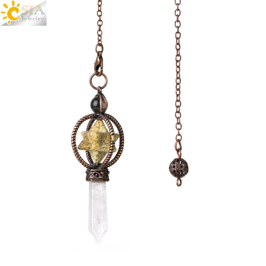 CSJA Natural Pendulums Merkaba White Crystal for Dowsing Divination Hexagonal Energy Spiritual Pendant Red Bronze Pendulo G930 - my-magic-mirror