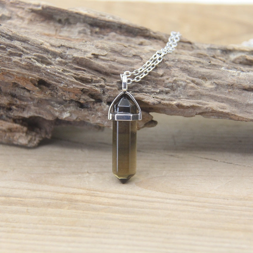 Natural Stone Hexagonal Point Pendants Necklaces Healing Crystal Quartz Fluorite Lapis Bullet Pendulum Chakra Jewelry QC3106 - my-magic-mirror