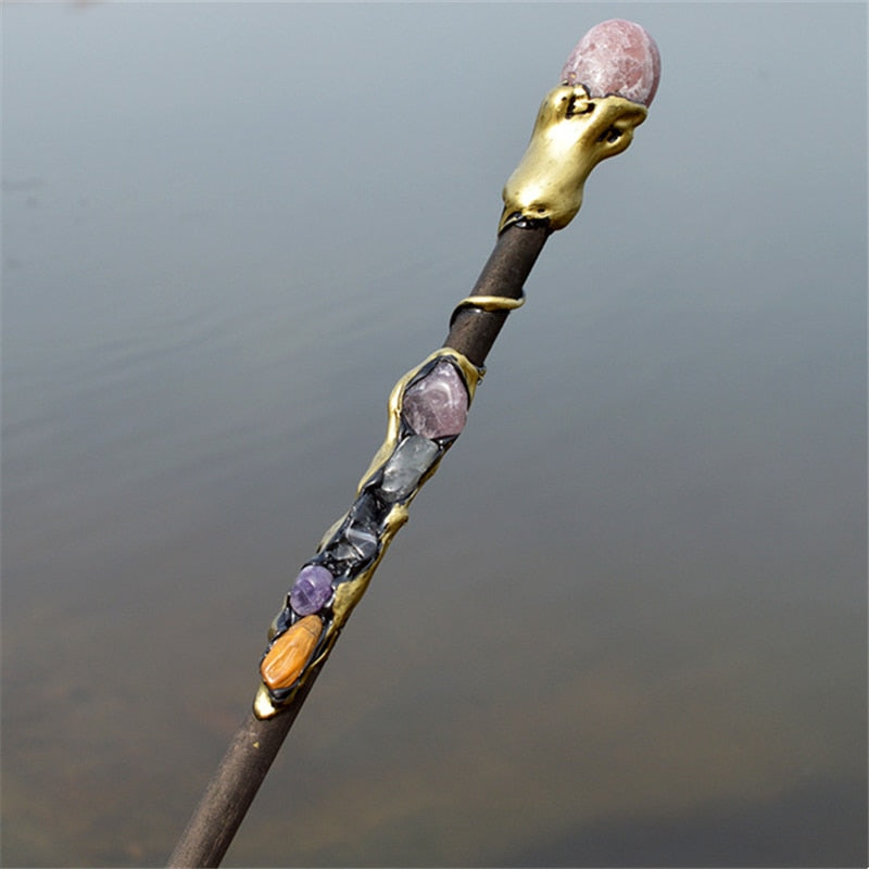 Witch Natural Crystal Wood Wand Amethyst Altar Spells Wizard Princess Fairy Magic Wands Ritual Tool Adornment Handmade Jewelry - my-magic-mirror