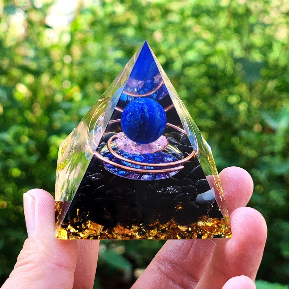 Energy Generator Orgone Pyramid Amethyst Peridot Healing Natural Crystal Reiki Chakra Generator Orgonite Pyramid Meditation Tool