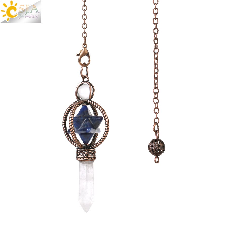 CSJA Natural Pendulums Merkaba White Crystal for Dowsing Divination Hexagonal Energy Spiritual Pendant Red Bronze Pendulo G930 - my-magic-mirror