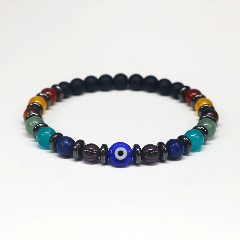 2022 6mm Yoga 7 Chakra Bracelet Men Women Lost Weight Magnetic Hematite Turkish Evil Eye Bracelet For Men Spiritual Jewelry - my-magic-mirror