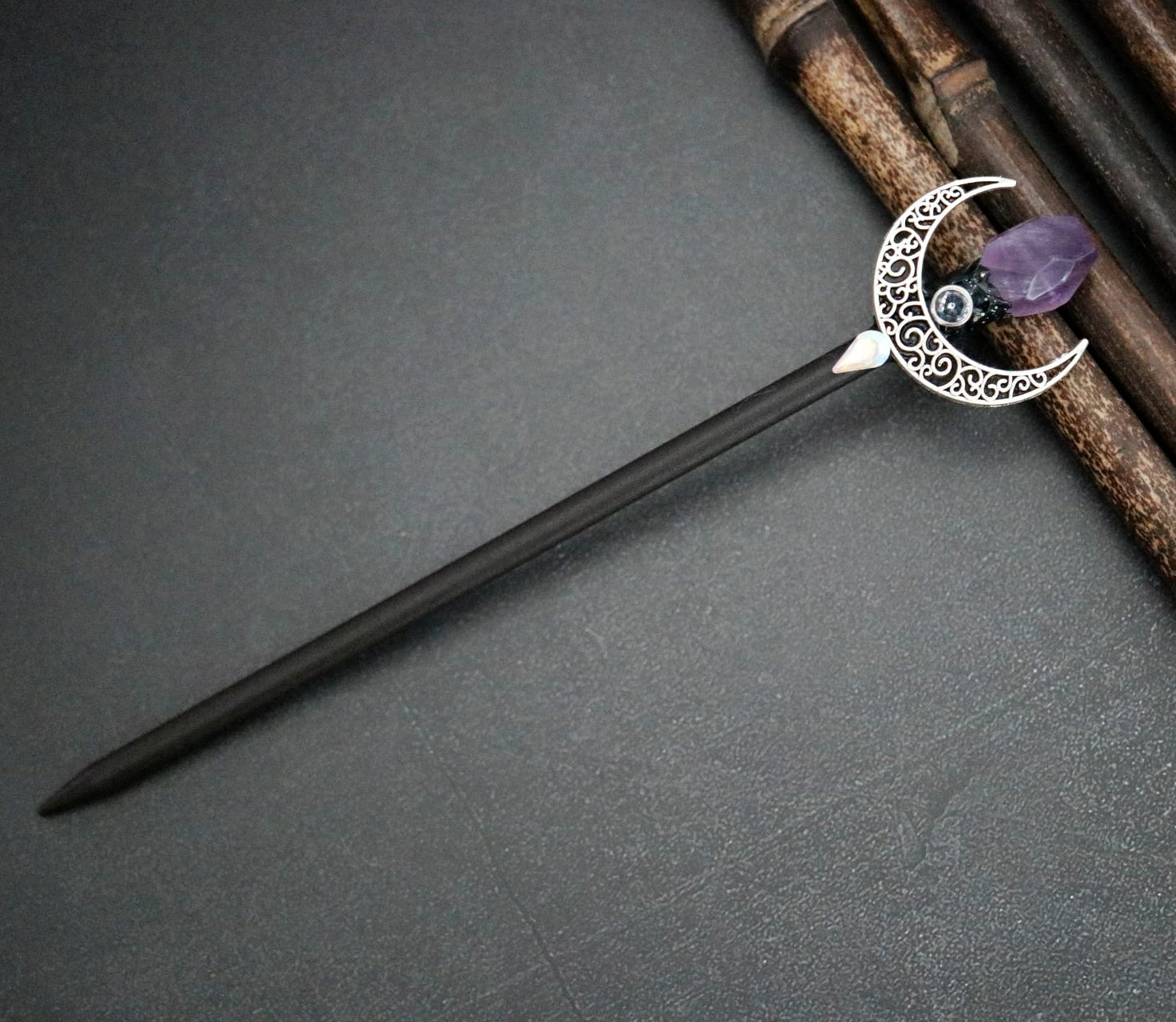 Handmade Crafts Vintage Witch wand magic wand Crystal Hairpin Witch Branch White Quartz Hair Stick wiccan Bridal Wedding Gift - my-magic-mirror