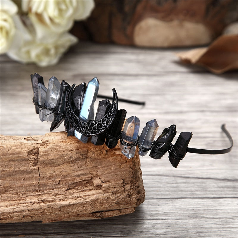 Natural Crystal Witch Crown Hair Accessories Multicolored Crystal Headwear Moon Bridal Headband Handmade Fashion Jewelry Gifts - my-magic-mirror