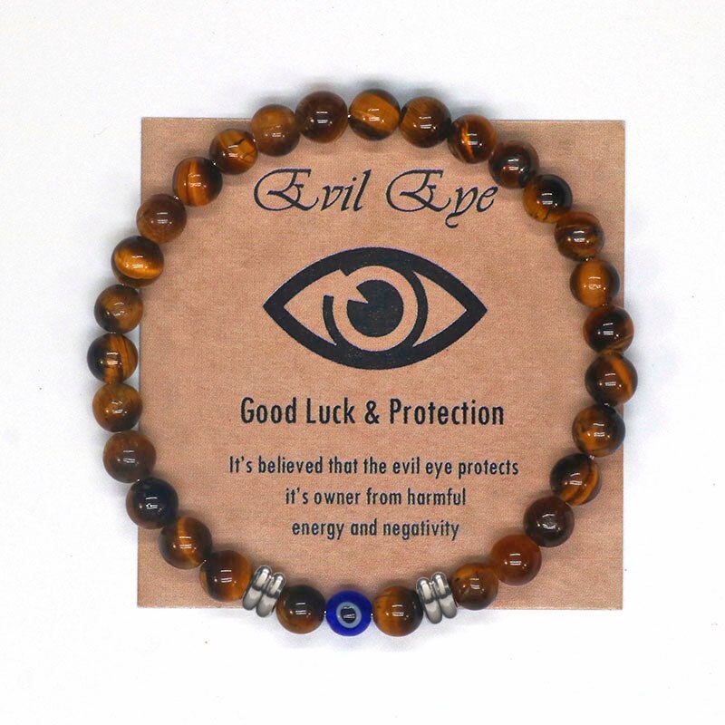 2022 Turkish Spiritual Jewelry Lucky Blue Evil Eye Bracelet Men Women Natural Tiger Eye Stone Protection Beads Bracelet For Men - my-magic-mirror