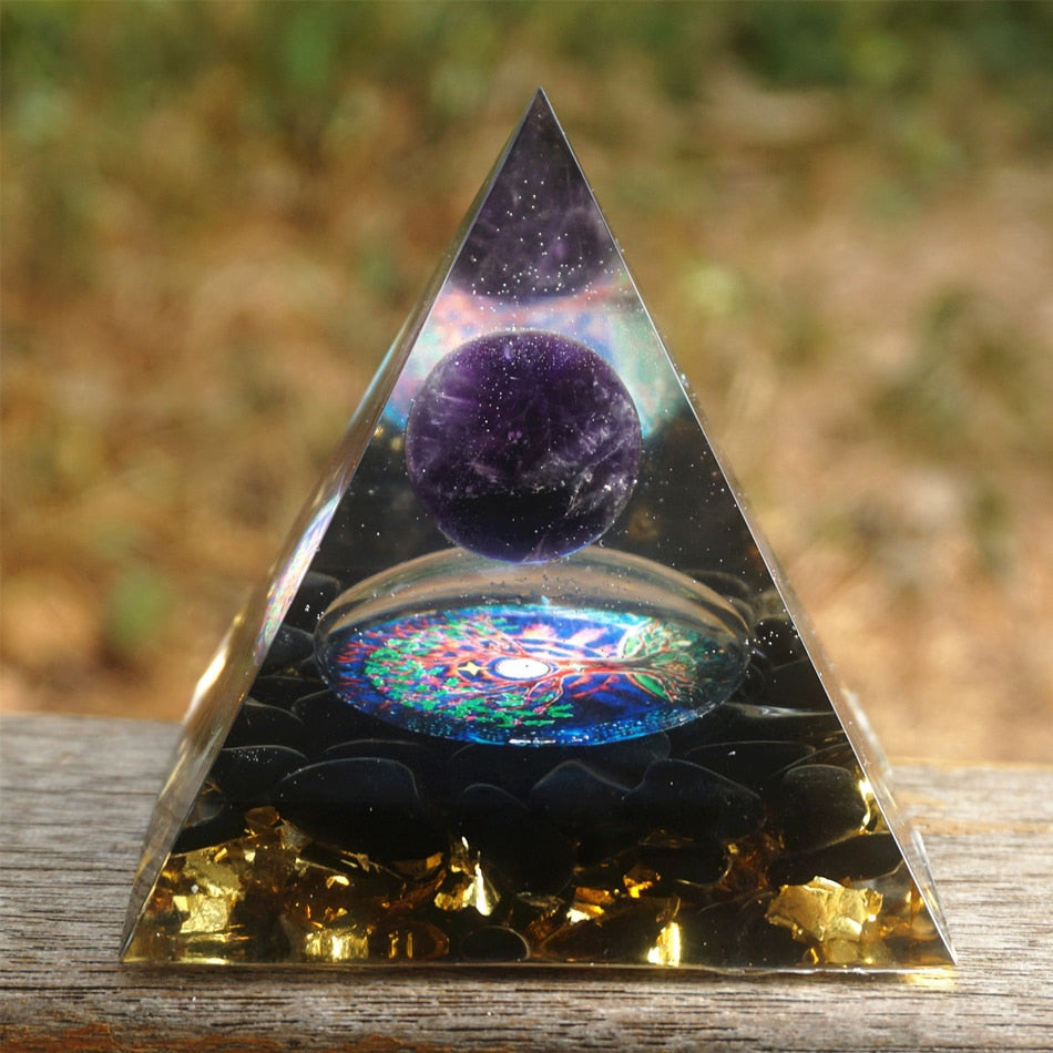 Energy Generator Orgone Pyramid Amethyst Peridot Healing Natural Crystal Reiki Chakra Generator Orgonite Pyramid Meditation Tool