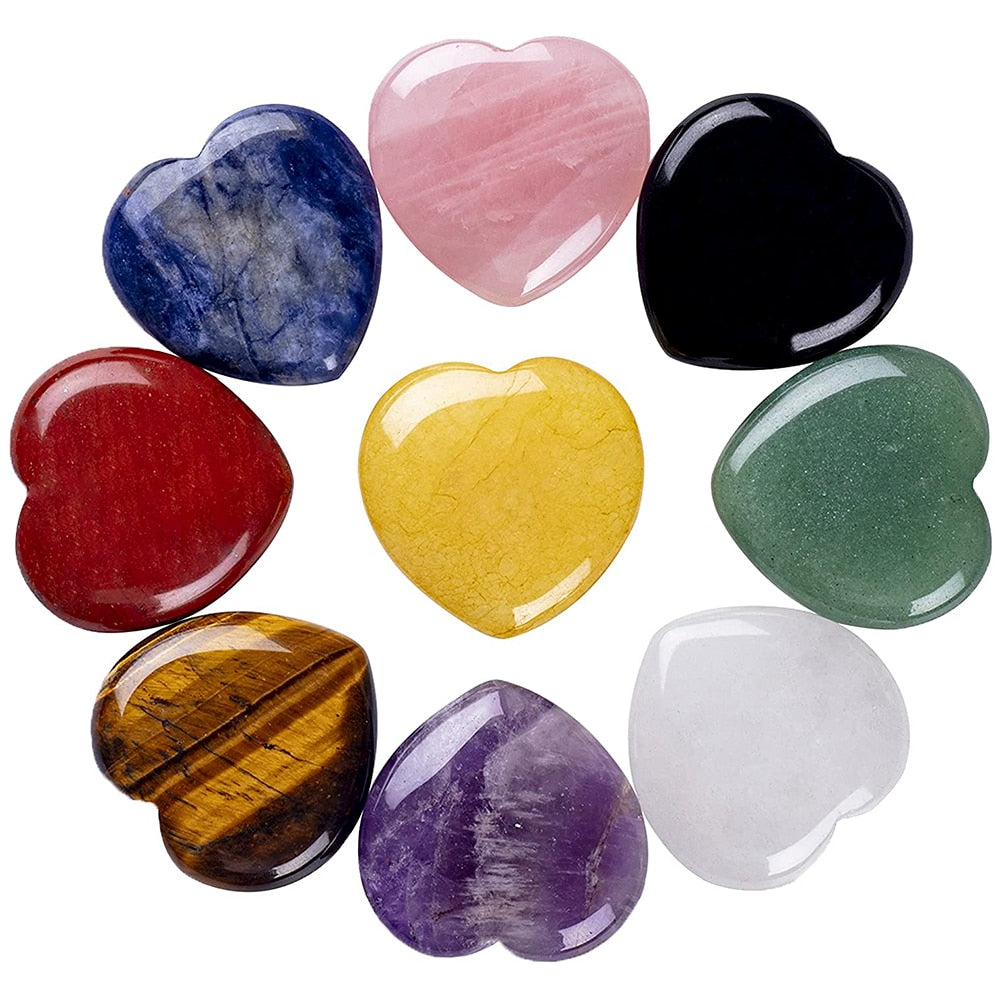 Natural Crysta Stone Love Heart Shape Ornaments Colorful Rough Seven Chakra Mineral Ore Fashion Jewelry Spiritual Healing Yoga - my-magic-mirror