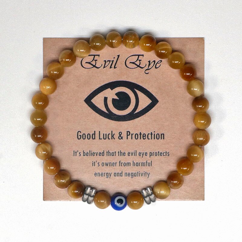 2022 Turkish Spiritual Jewelry Lucky Blue Evil Eye Bracelet Men Women Natural Tiger Eye Stone Protection Beads Bracelet For Men - my-magic-mirror