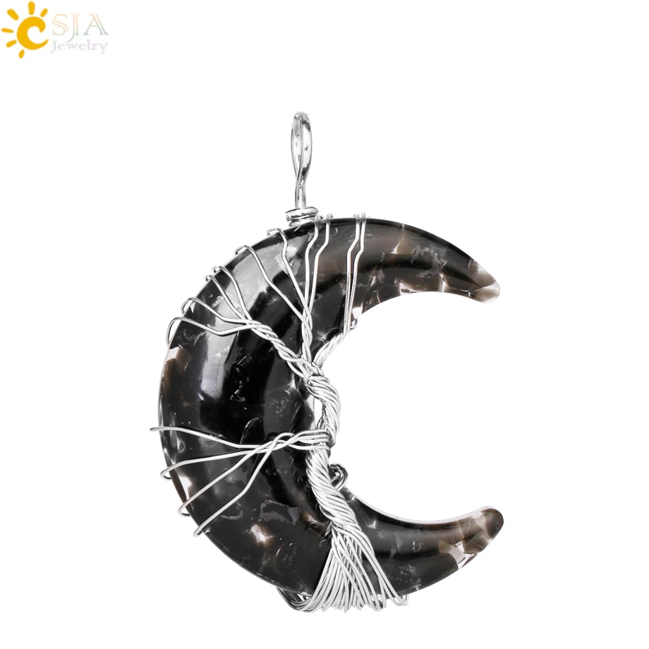 7 Chakras Tree of Life Necklace Wire Wrap Crescent Moons Crystal Pendants Chip Quartz Natural Stone Resin Stainless Steel G931 - my-magic-mirror