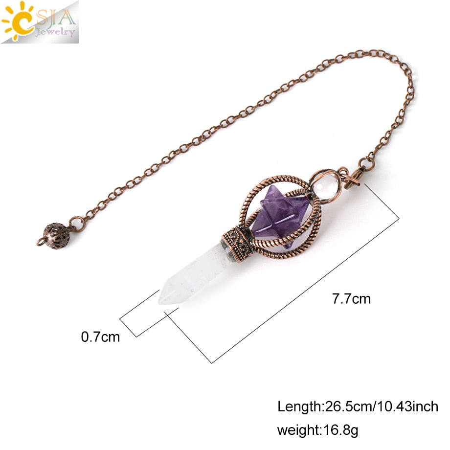 CSJA Natural Pendulums Merkaba White Crystal for Dowsing Divination Hexagonal Energy Spiritual Pendant Red Bronze Pendulo G930 - my-magic-mirror