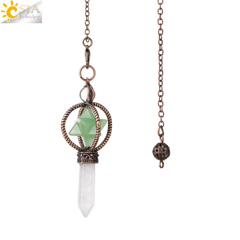 CSJA Natural Pendulums Merkaba White Crystal for Dowsing Divination Hexagonal Energy Spiritual Pendant Red Bronze Pendulo G930 - my-magic-mirror