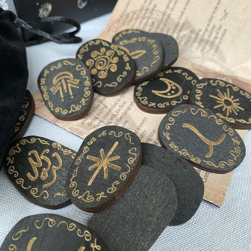 Witch Runes Stones Set Rune Witch Accessories Wood Engraved Witch Rune Symbol for Meditation Divination Tools Rune Stones - my-magic-mirror