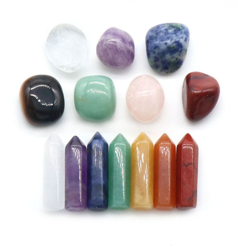 14PCS Natural Stone Set 7 Chakra Reiki Healing Stone Quartz Mineral Ornament Healing Gemstone Home Decoration Craft Stones Gifts - my-magic-mirror