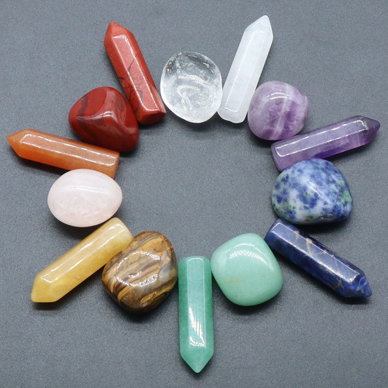 14PCS Natural Stone Set 7 Chakra Reiki Healing Stone Quartz Mineral Ornament Healing Gemstone Home Decoration Craft Stones Gifts - my-magic-mirror