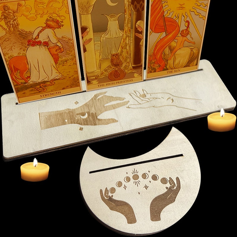 2/4pcs Wooden Card Stand for Tarot Moon Shape Rectangle Card Altar Stand Wood Display for Witch Divination Tools Decor - my-magic-mirror