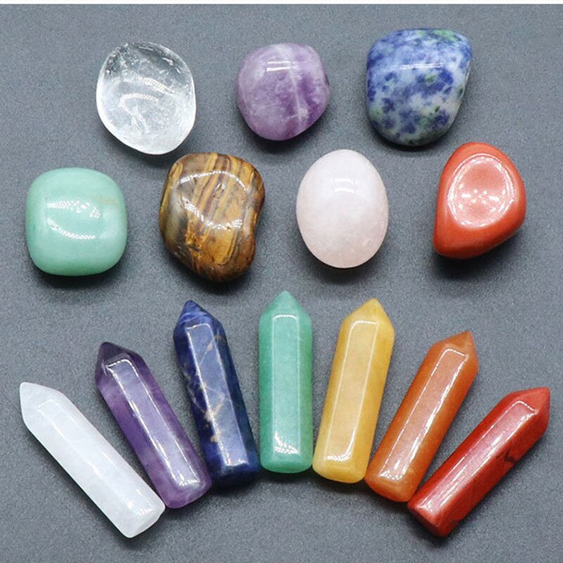 14PCS Natural Stone Set 7 Chakra Reiki Healing Stone Quartz Mineral Ornament Healing Gemstone Home Decoration Craft Stones Gifts - my-magic-mirror