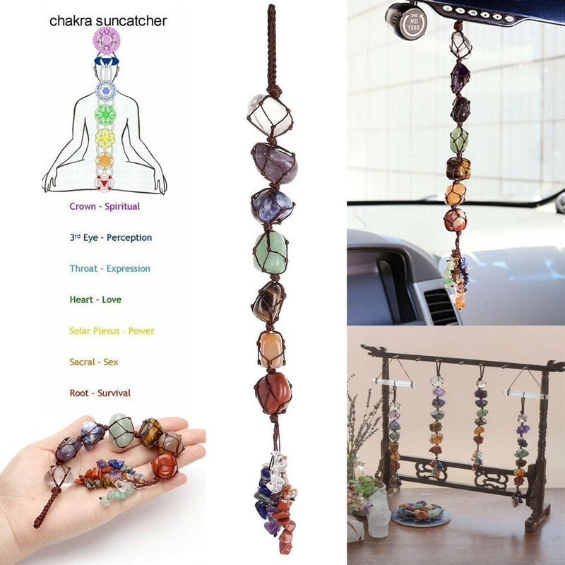 7 Chakra Gemstone Tassel Spiritual Car Pendant Reiki Healing Home Auto Hanging Ornament Natural Stone Decoration - my-magic-mirror