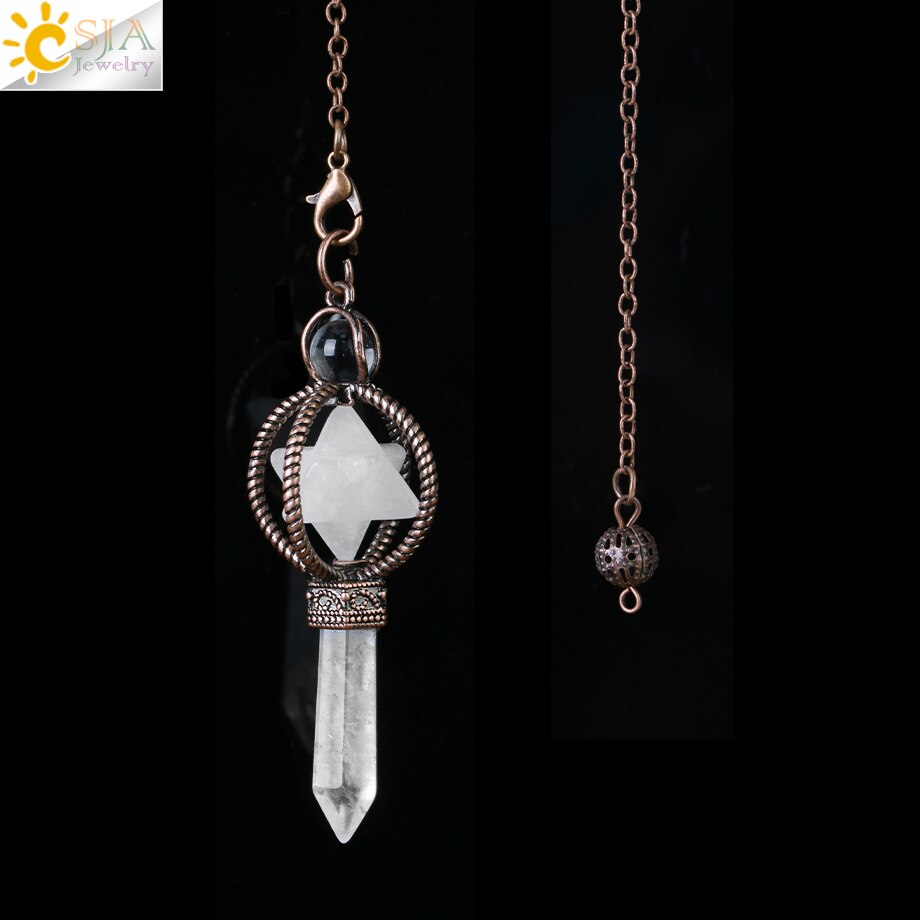 CSJA Natural Pendulums Merkaba White Crystal for Dowsing Divination Hexagonal Energy Spiritual Pendant Red Bronze Pendulo G930 - my-magic-mirror