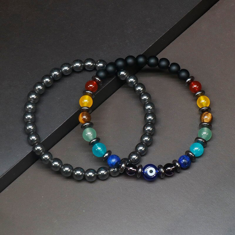 2022 6mm Yoga 7 Chakra Bracelet Men Women Lost Weight Magnetic Hematite Turkish Evil Eye Bracelet For Men Spiritual Jewelry - my-magic-mirror