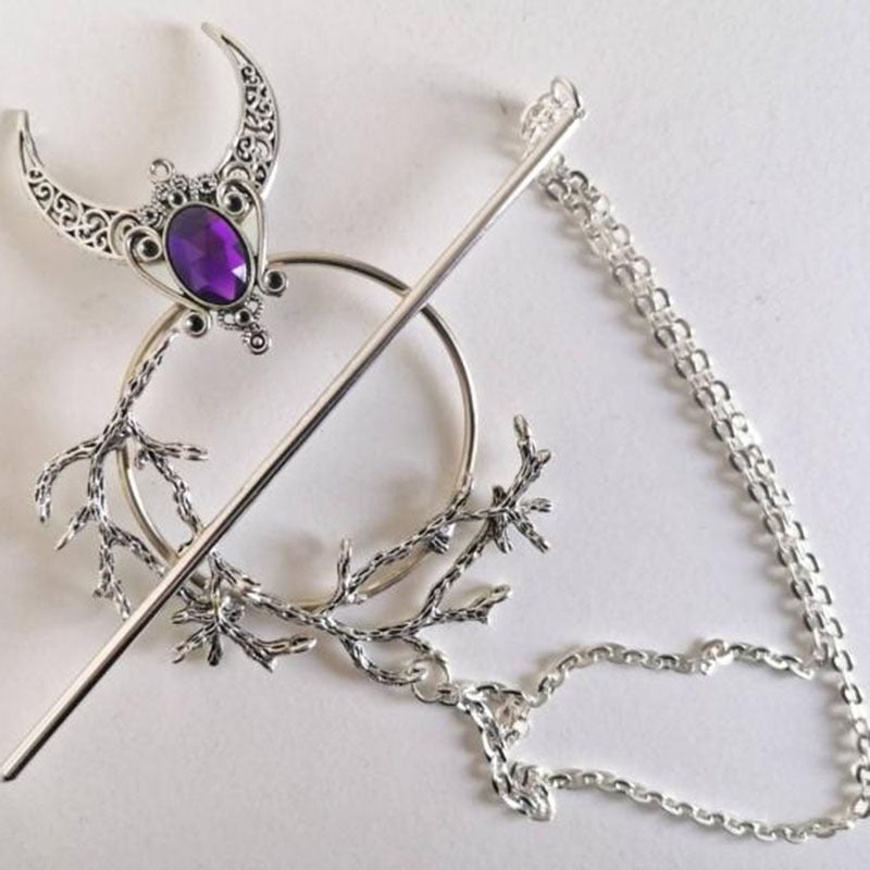 Unique Witch Crescent Moon Hair Stick Viking Branch Rhinestone Chic Point Vintage Girl Hair Accessories Jewelry 2022 Chopsticks - my-magic-mirror