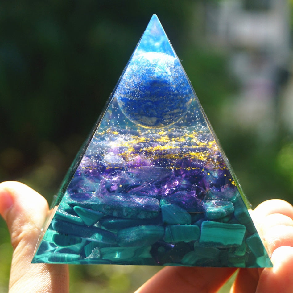 Energy Generator Orgone Pyramid Amethyst Peridot Healing Natural Crystal Reiki Chakra Generator Orgonite Pyramid Meditation Tool