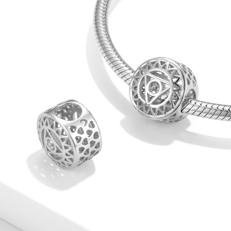 Hot Sale Hollow Out Seven Chakras Yoga Wheel Beads for Jewelry Making Silver-color Fit Original European Charms Bracelets DIY - my-magic-mirror