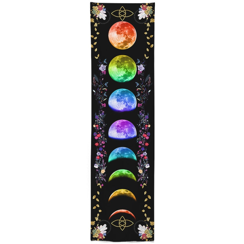 Black Spiritual Moon Phase Wall Hanging Tapestry Botanical Pagan Witchcraft Crystal Altar Cloth Macrame Chakra Hippie Boho Art - my-magic-mirror