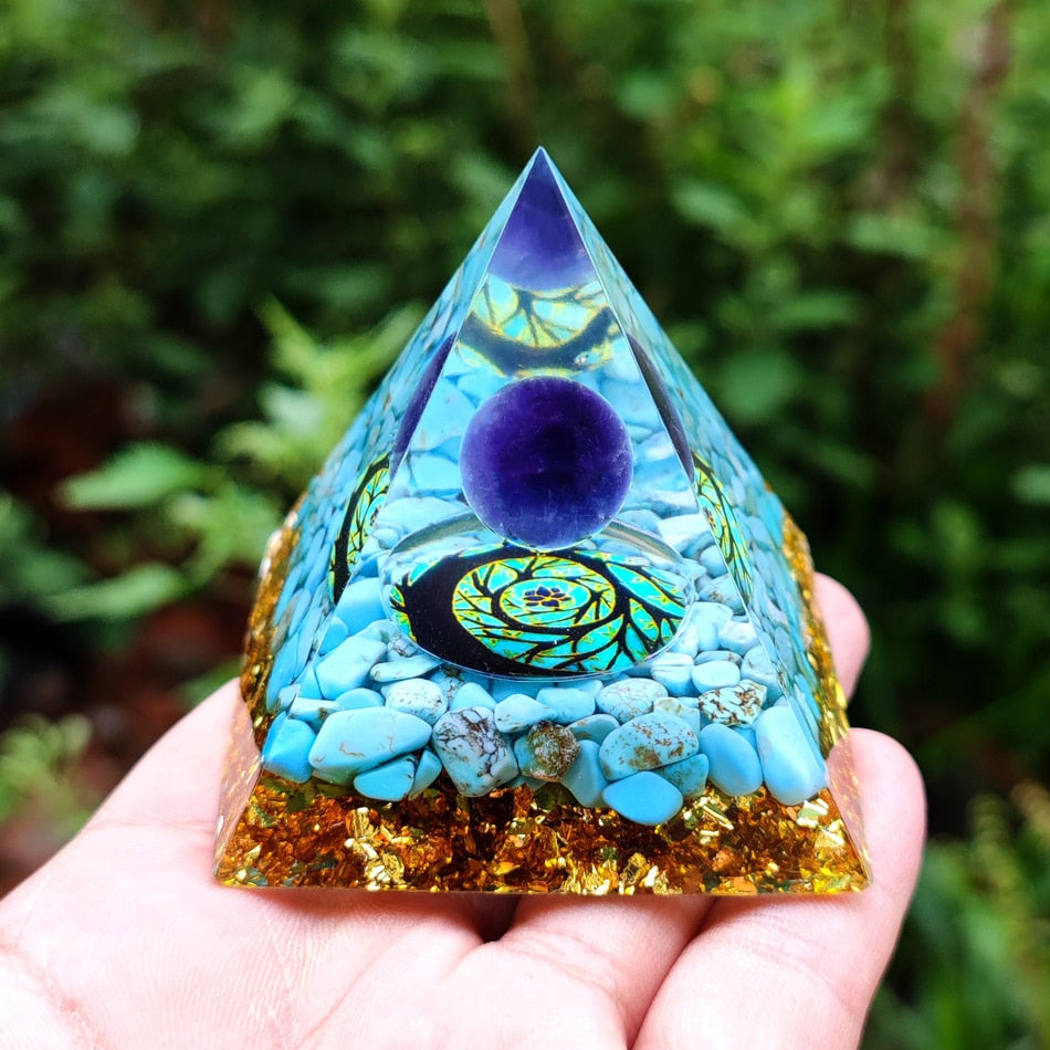 Energy Generator Orgone Pyramid Amethyst Peridot Healing Natural Crystal Reiki Chakra Generator Orgonite Pyramid Meditation Tool