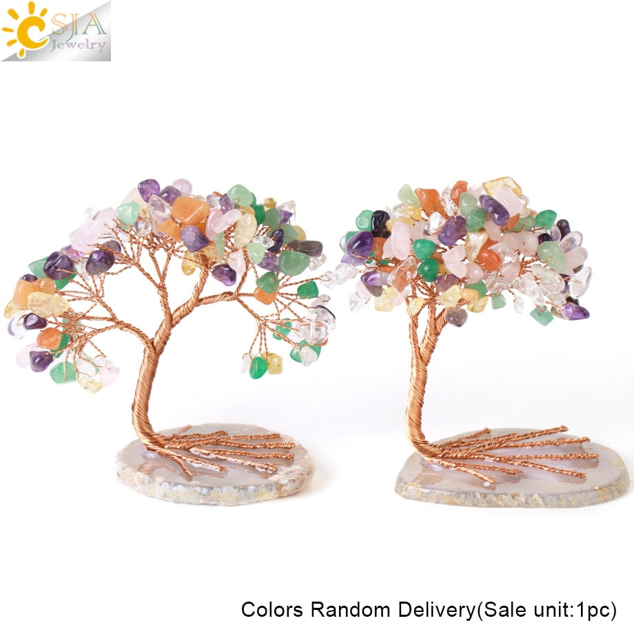 7 Chakras Natural Crystal Money Tree with Agate Slices Love Heart Lucky Tree for Life Fengshui Home Decor Wealth and Luck G831