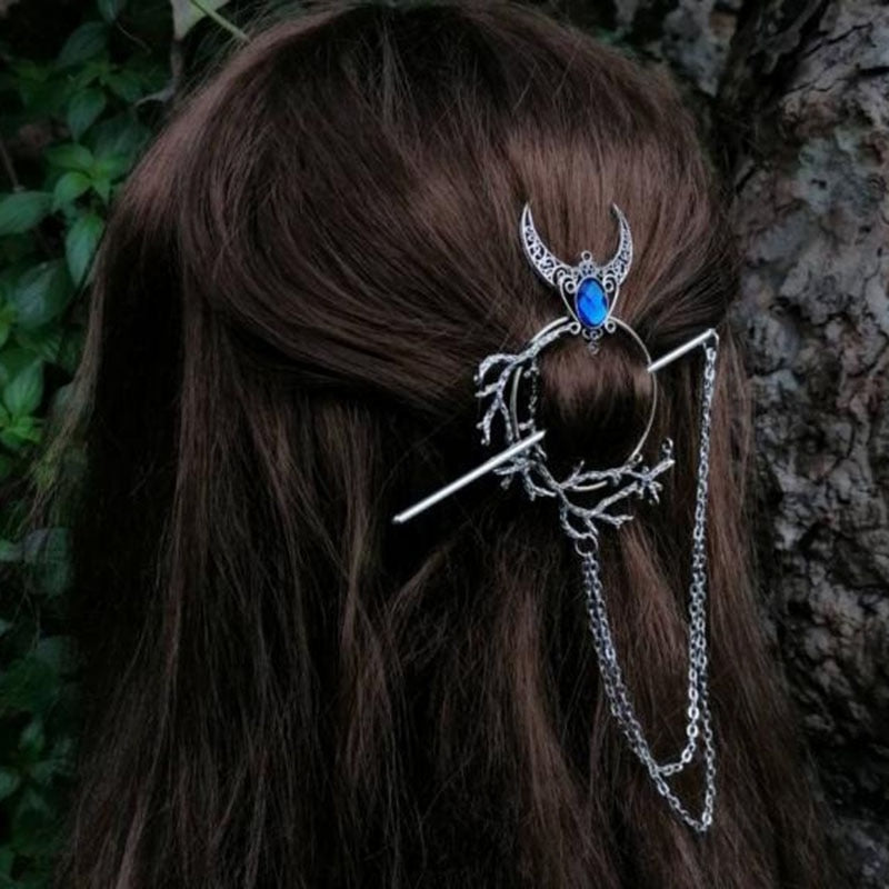 Unique Witch Crescent Moon Hair Stick Viking Branch Rhinestone Chic Point Vintage Girl Hair Accessories Jewelry 2022 Chopsticks - my-magic-mirror