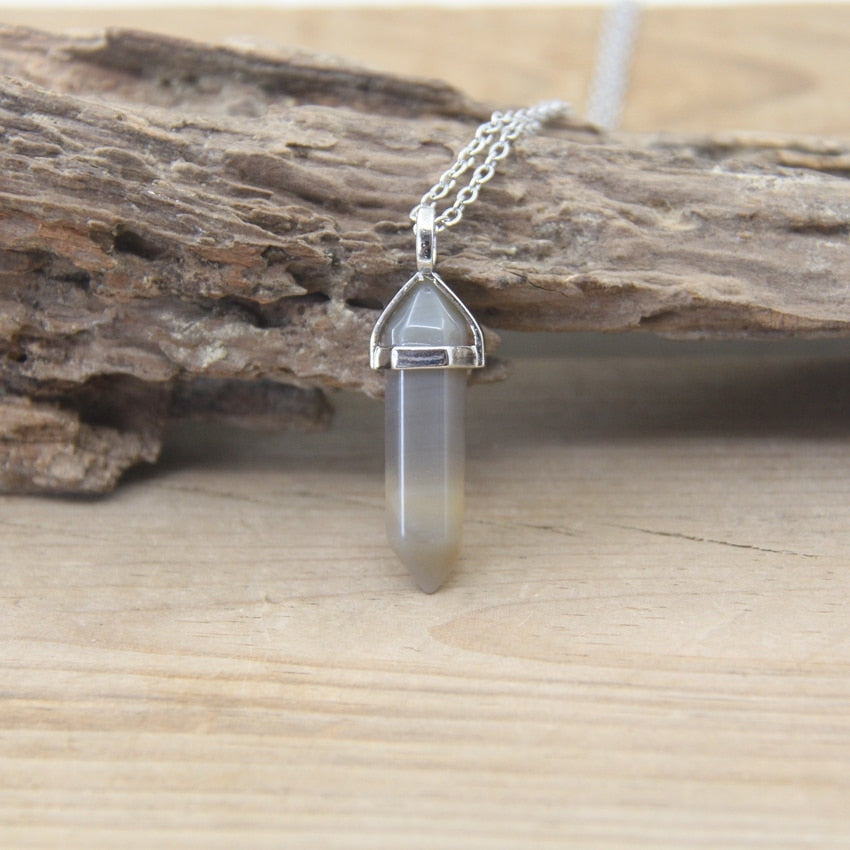 Natural Stone Hexagonal Point Pendants Necklaces Healing Crystal Quartz Fluorite Lapis Bullet Pendulum Chakra Jewelry QC3106 - my-magic-mirror