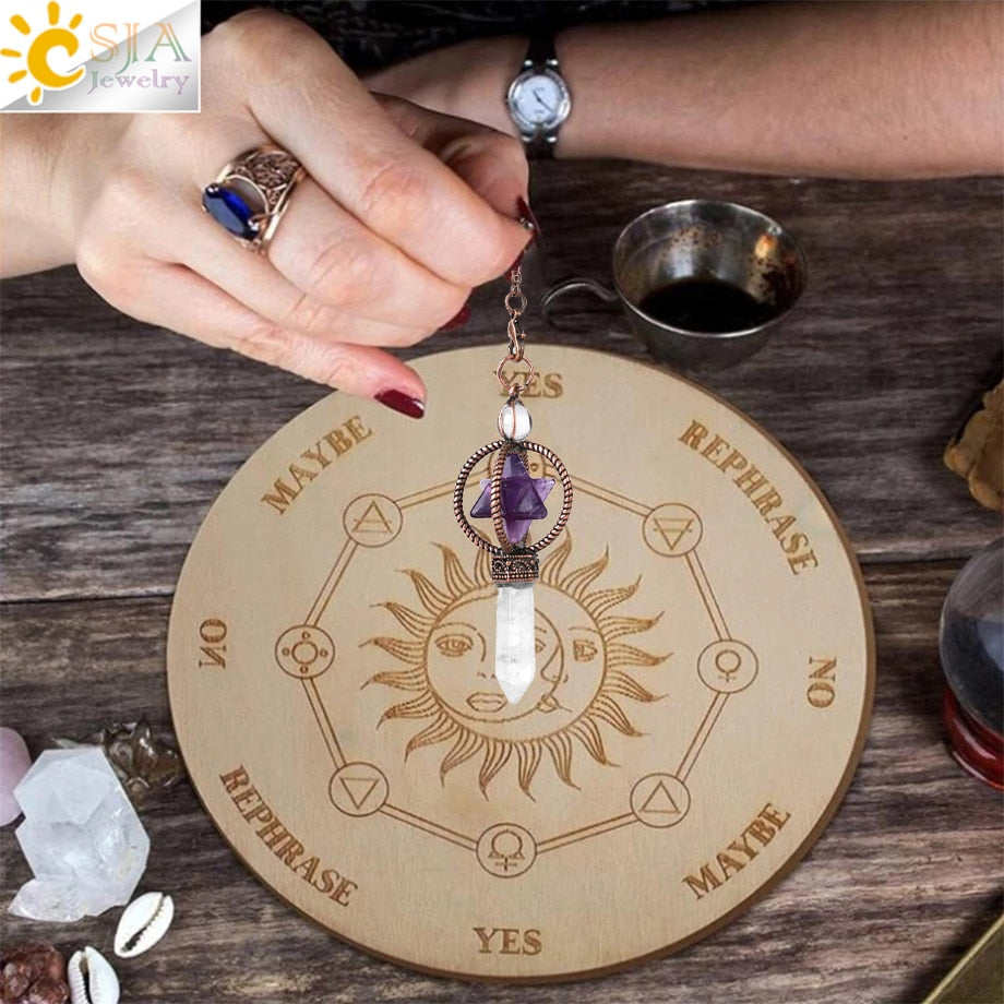 CSJA Natural Pendulums Merkaba White Crystal for Dowsing Divination Hexagonal Energy Spiritual Pendant Red Bronze Pendulo G930 - my-magic-mirror