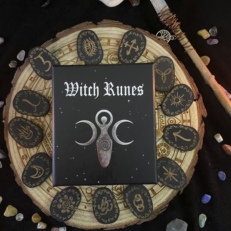 Witch Runes Stones Set Rune Witch Accessories Wood Engraved Witch Rune Symbol for Meditation Divination Tools Rune Stones - my-magic-mirror