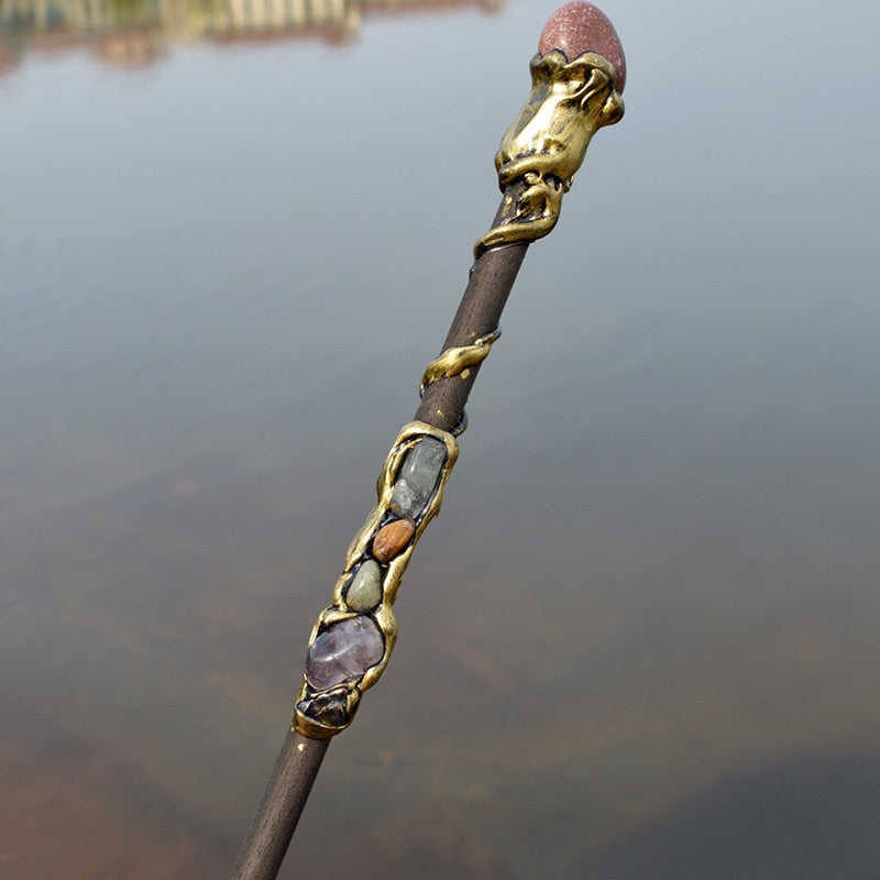 Witch Natural Crystal Wood Wand Amethyst Altar Spells Wizard Princess Fairy Magic Wands Ritual Tool Adornment Handmade Jewelry - my-magic-mirror