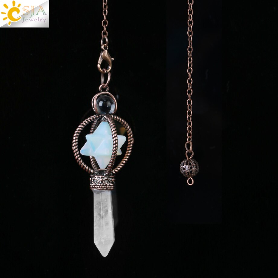 CSJA Natural Pendulums Merkaba White Crystal for Dowsing Divination Hexagonal Energy Spiritual Pendant Red Bronze Pendulo G930 - my-magic-mirror