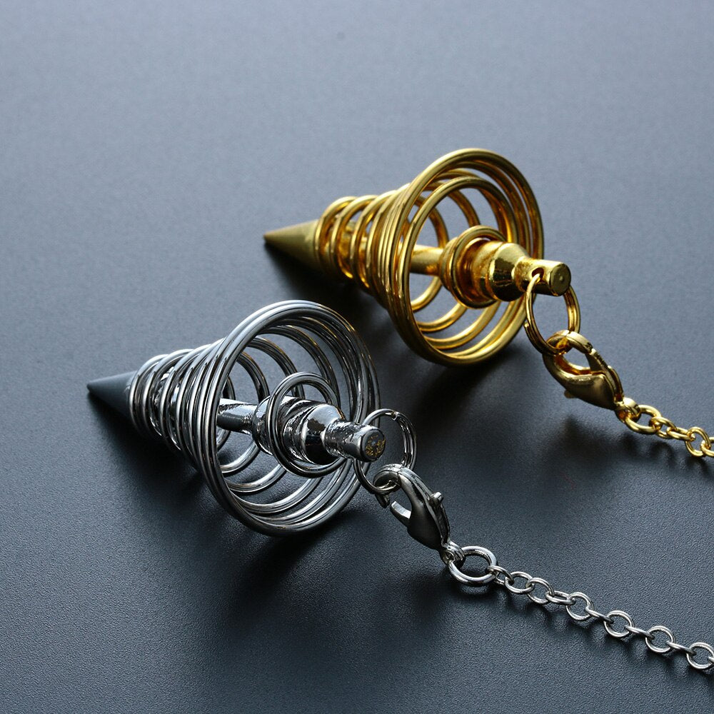 New Metal Pendulum For Dowsing Divination Reiki Healing Spiritual Wicca Amulet Antique Copper Spiral Cone Chains Pendant Jewelry - my-magic-mirror