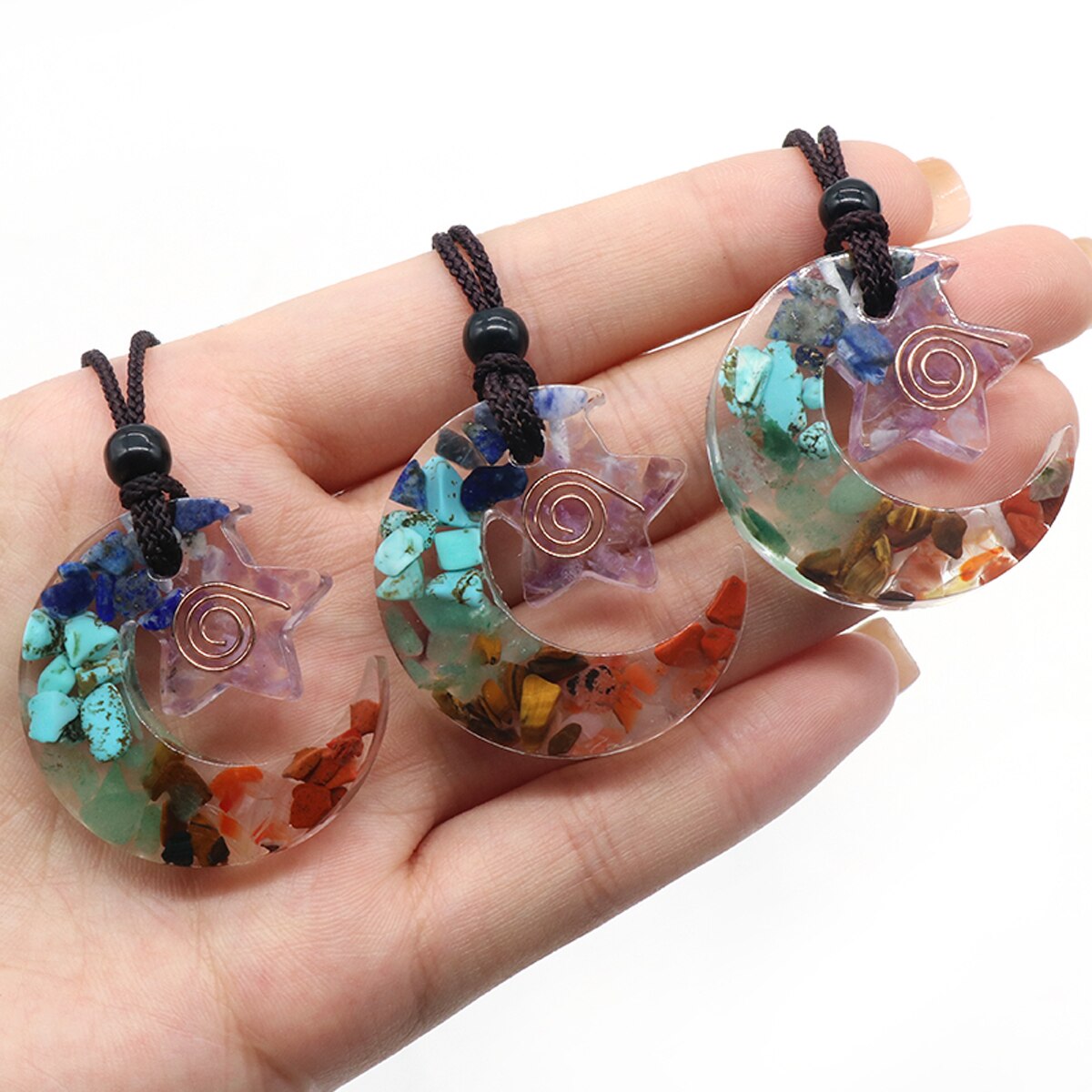 7 Chakra Healing Balance Pendant Necklace Star Moon Resin Crystal Chips Natural Stone Charms Reiki Yoga Jewelry Necklaces Gift - my-magic-mirror