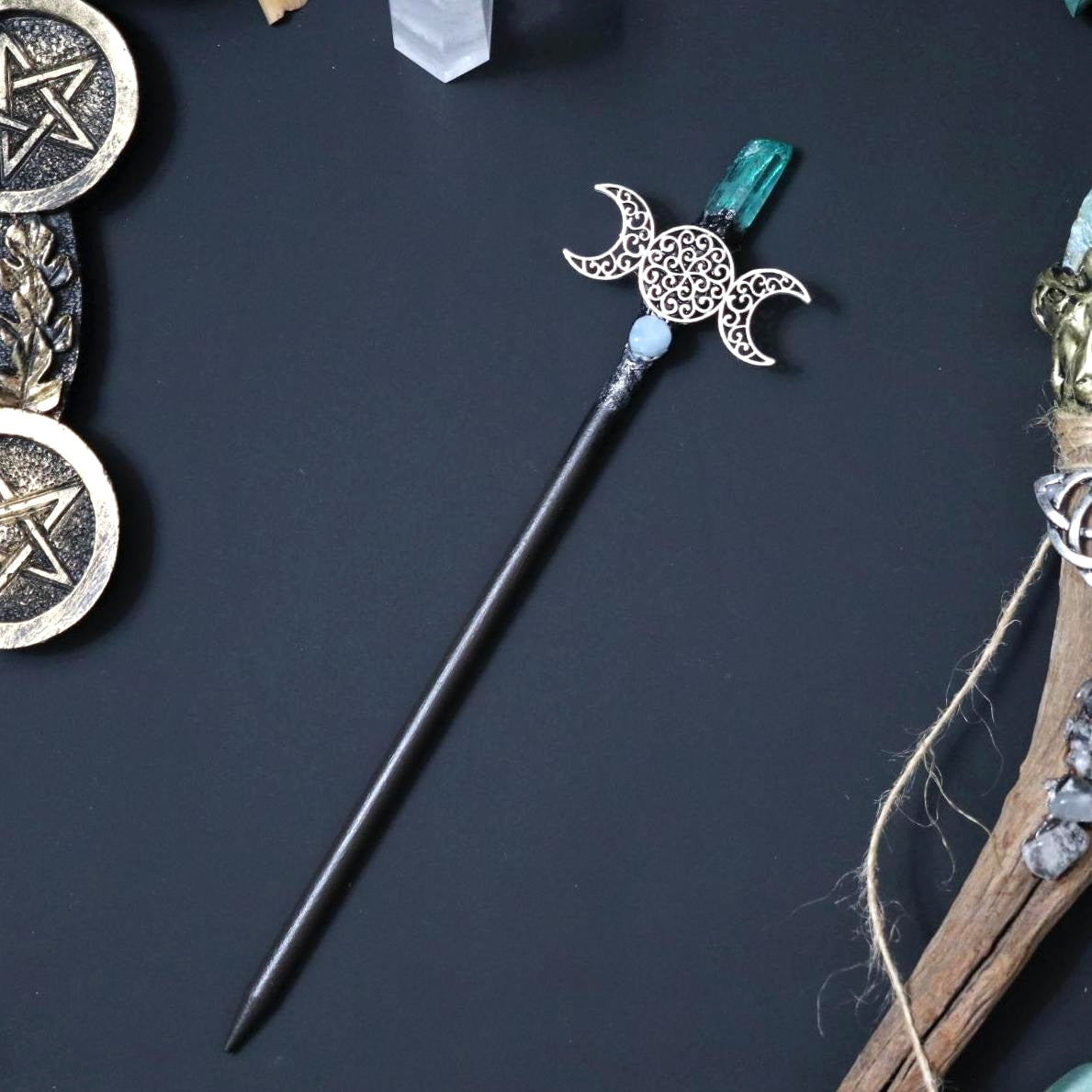 Handmade Crafts Vintage Witch wand magic wand Crystal Hairpin Witch Branch White Quartz Hair Stick wiccan Bridal Wedding Gift - my-magic-mirror