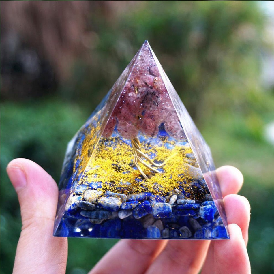 Energy Generator Orgone Pyramid Amethyst Peridot Healing Natural Crystal Reiki Chakra Generator Orgonite Pyramid Meditation Tool